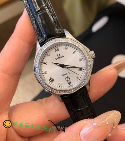 Omega Imported Quartz Movement 316L Steel 30*8MM Leather Strap Women Watch